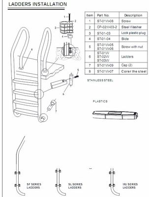 5 Adım 1.35mm Paslanmaz Çelik Yüzme Havuzu Merdiveni