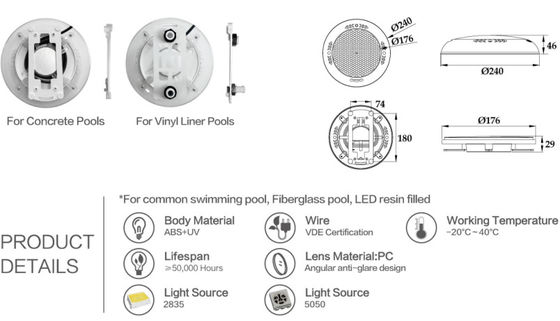 Plastik Duvara Montaj 18W LED Yüzme Havuzu Işığı