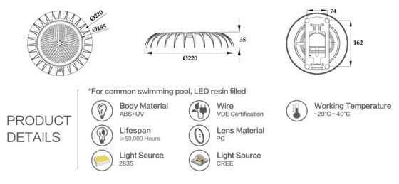 Plastik ABS + UV IP68 12V 18W led havuz ışıkları
