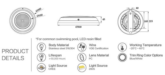 12W 304 Paslanmaz Çelik Su Geçirmez Sualtı LED Işıklar
